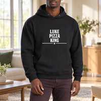 Pizza King Iron-On Transfer - Personalised Name Design, shown on a black hoodie
