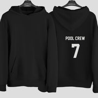 Pool Team Name & Number Iron-On Transfer shown on a hoodie