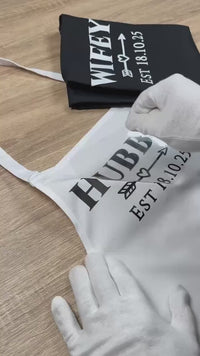 Personalised Couple Aprons – Matching Custom Name Aprons with Adjustable Fit