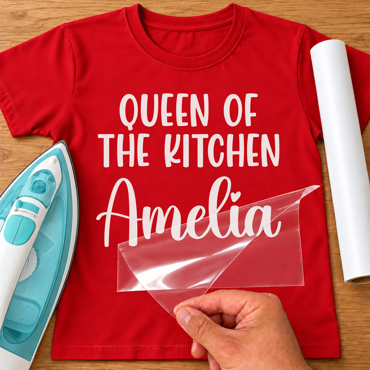 Queen Of The Kitchen Iron-On Transfer - Personalised Name & Knives Design