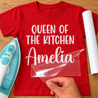 Queen Of The Kitchen Iron-On Transfer - Personalised Name & Knives Design