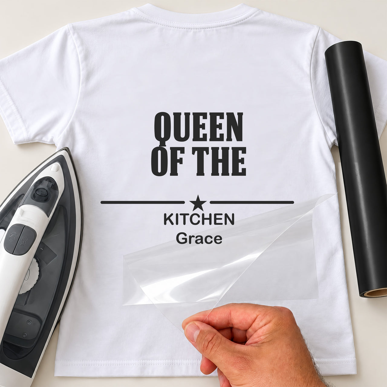 Queen Of The Kitchen Iron-On Transfer - Personalised Name & Star Crown Design