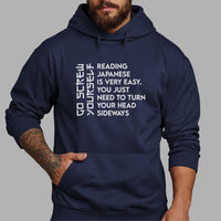 Read Sideways Novelty Iron-On Transfer shown on a hoodie