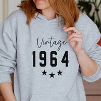 Retro Star Birthday Year Iron-On Transfer - Personalised Vintage Print shown on a hoodie