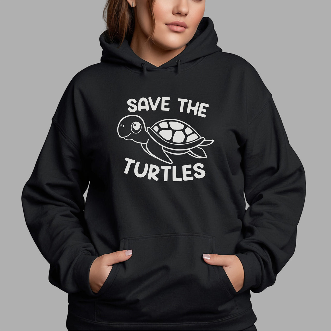 Save The Turtles Iron-On Transfer - Ocean Conservation Design shown on a hoodie