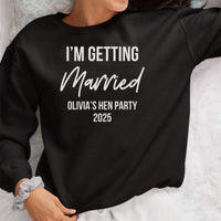 Hen Party iron-on transfer shown on a hoodie