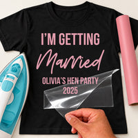 Hen Party iron-on transfer on a t-shirt