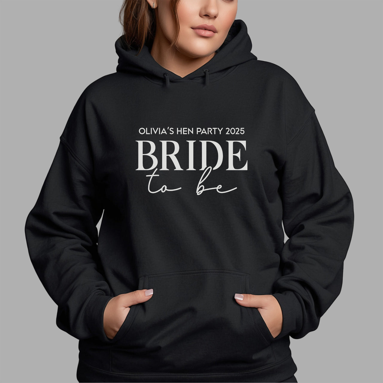 Bride To Be and Hen Vibes iron-on transfer shown on a hoodie