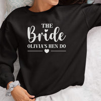 The Bride and Team Bride iron-on transfer shown on a hoodie
