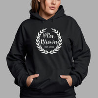 Mrs Wreath iron-on transfer shown on a hoodie