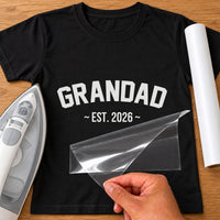 Grandad Est. iron-on transfer on a t-shirt
