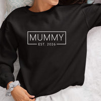 Mummy Est. iron-on transfer shown on a hoodie