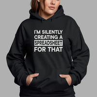 Silently Creating A Spreadsheet Iron-On Transfer shown on a hoodie