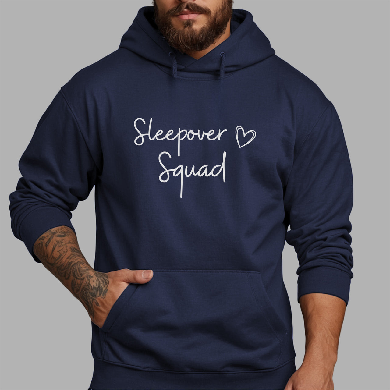 Sleepover Squad Iron-On Transfer - Fun Kids Sleepover Design shown on a hoodie