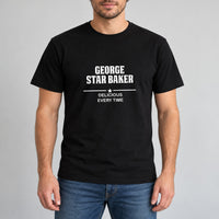Star Baker Iron-On Transfer - Personalised Name Baking Design, shown on a black t-shirt