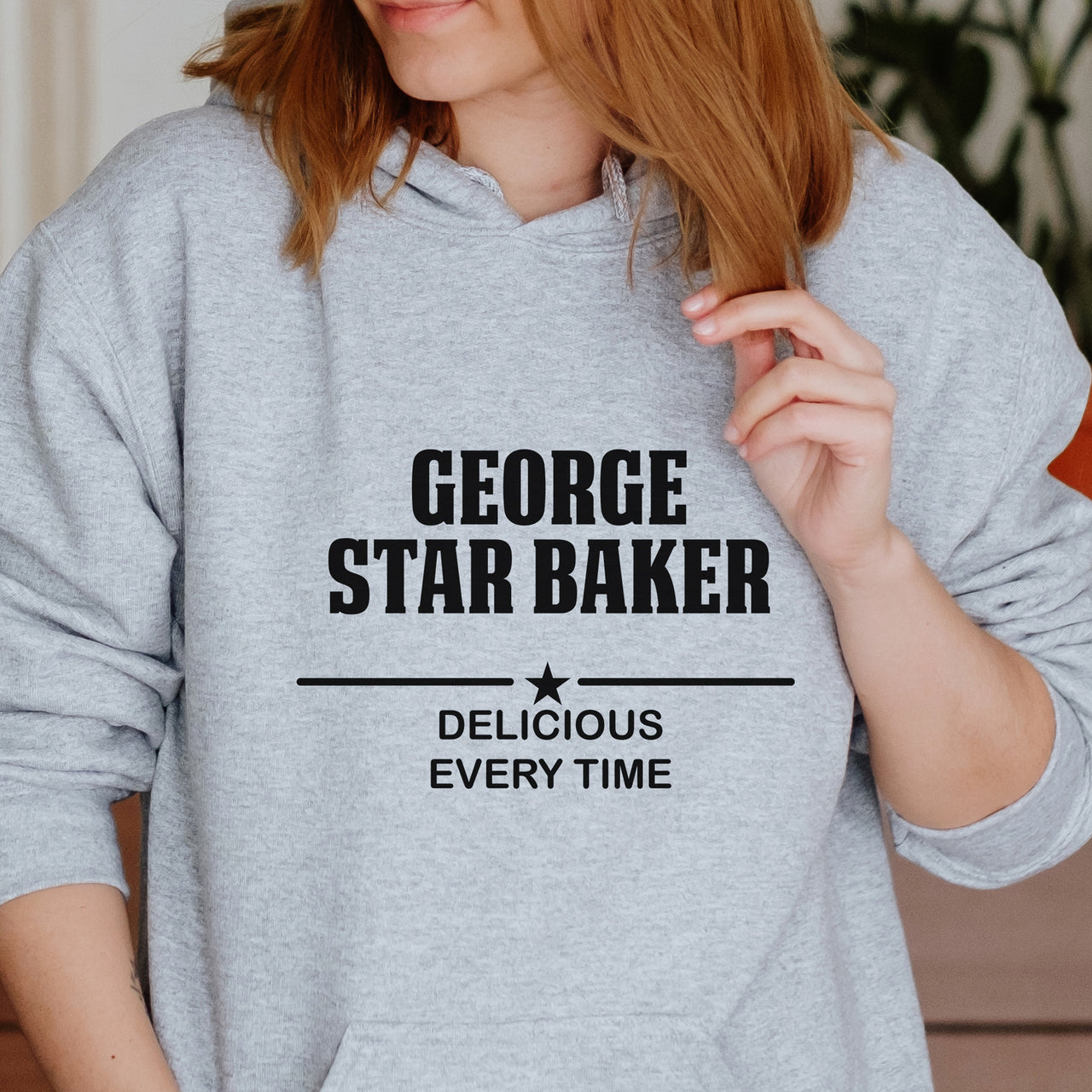 Star Baker Iron-On Transfer - Personalised Name Baking Design shown on a hoodie
