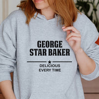 Star Baker Iron-On Transfer - Personalised Name Baking Design shown on a hoodie