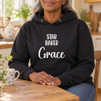 Star Baker Iron-On Transfer - Personalised Name Design, shown on a black hoodie