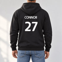 Black hoodie with the Sunday League Name and Number design printed on the back