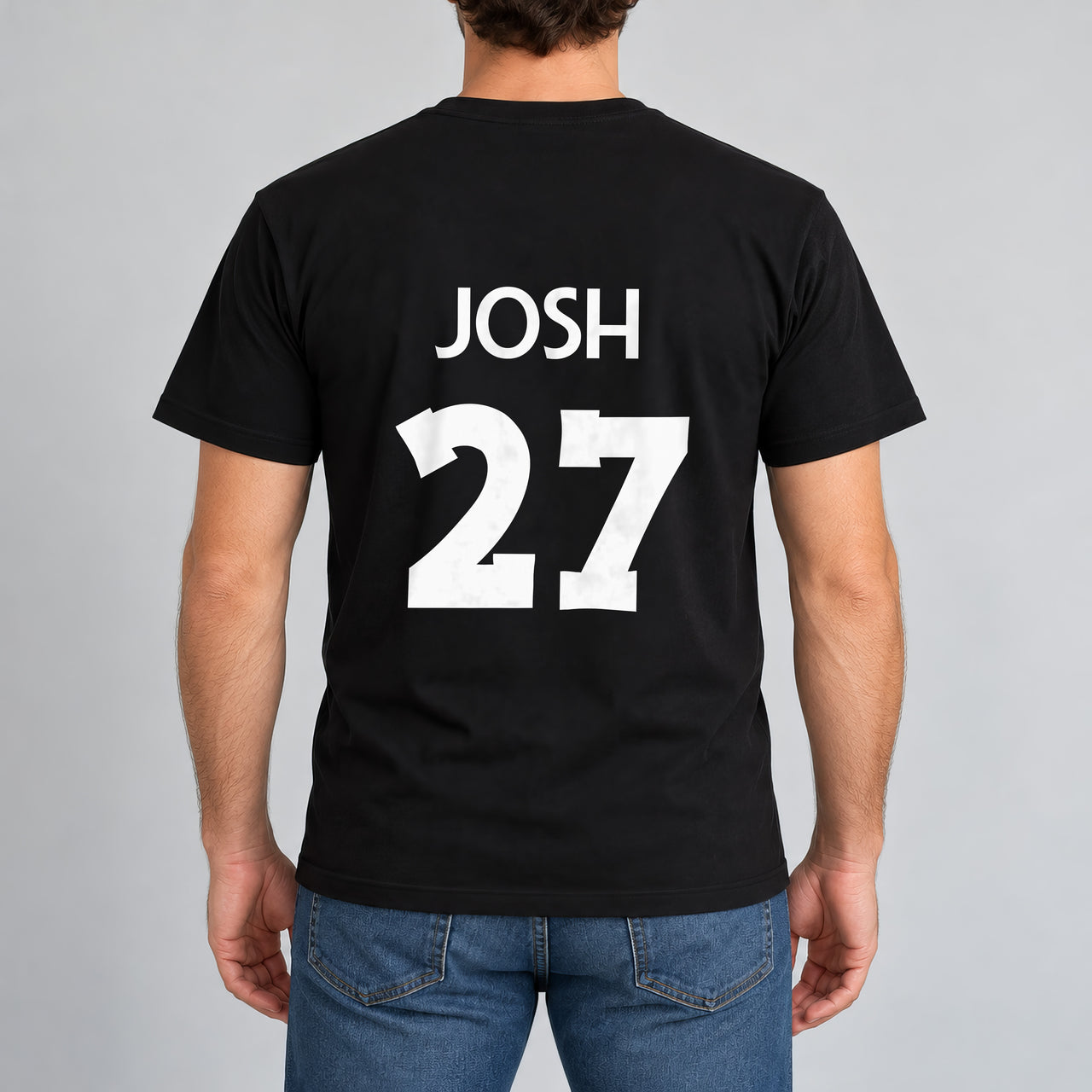 Black T-shirt with the Table Tennis Name and Number design printed on the back
