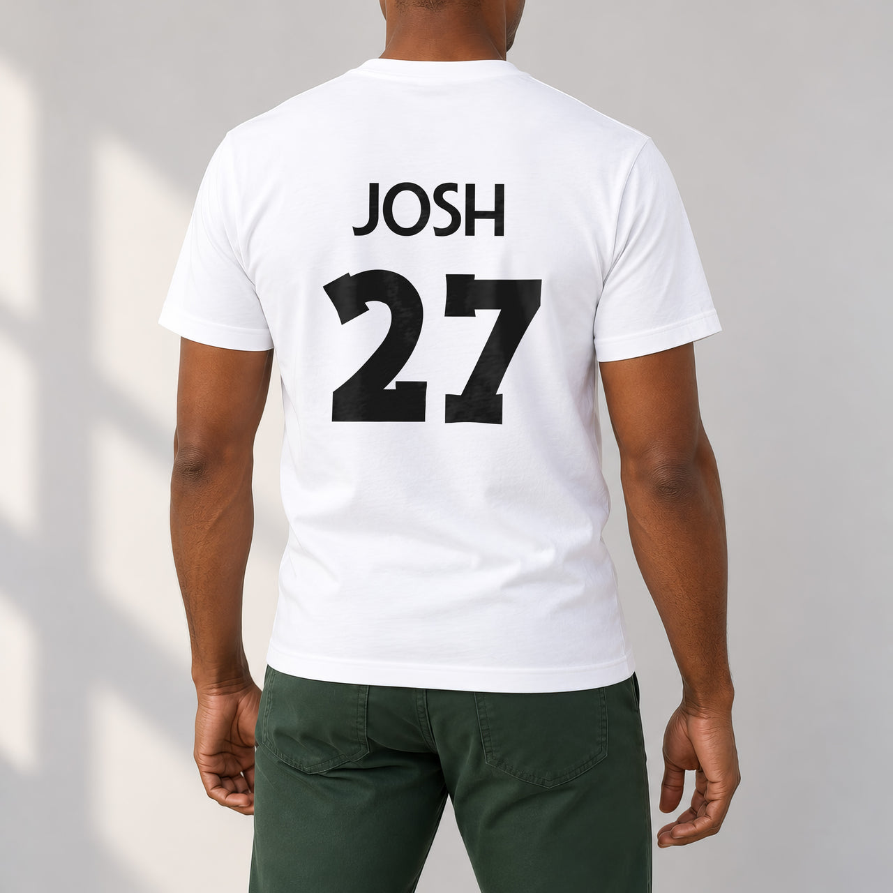 White T-shirt with the Table Tennis Name and Number design printed on the back