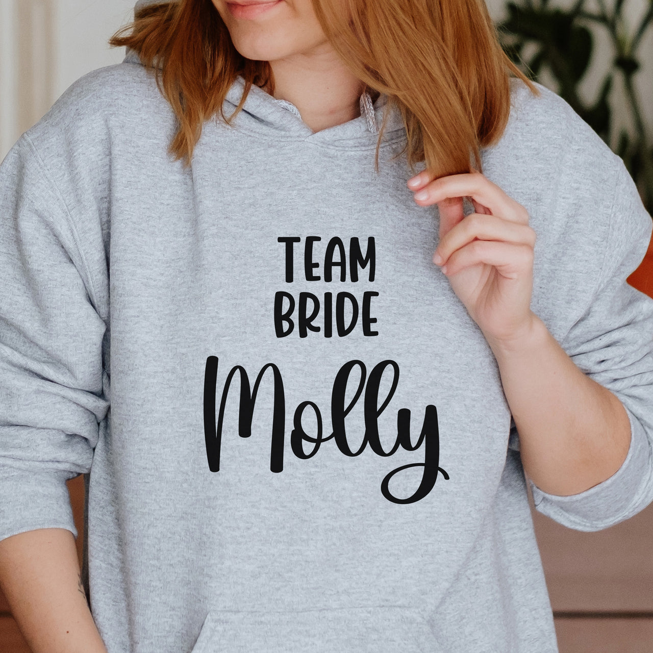 Team Bride Iron-On Transfer | Hen Party HTV UK shown on a hoodie