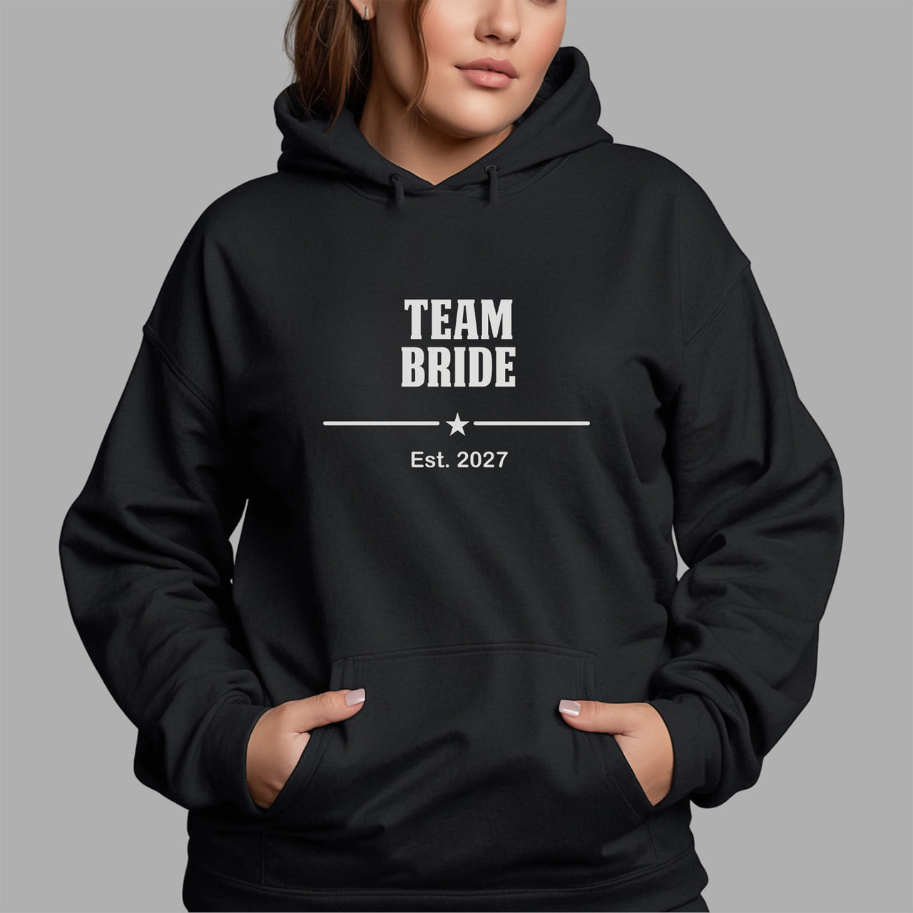 Team Bride Varsity Iron-On Transfer shown on a hoodie