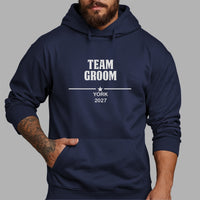 Team Groom Iron-On Transfer - Personalised Stag Do Design shown on a hoodie