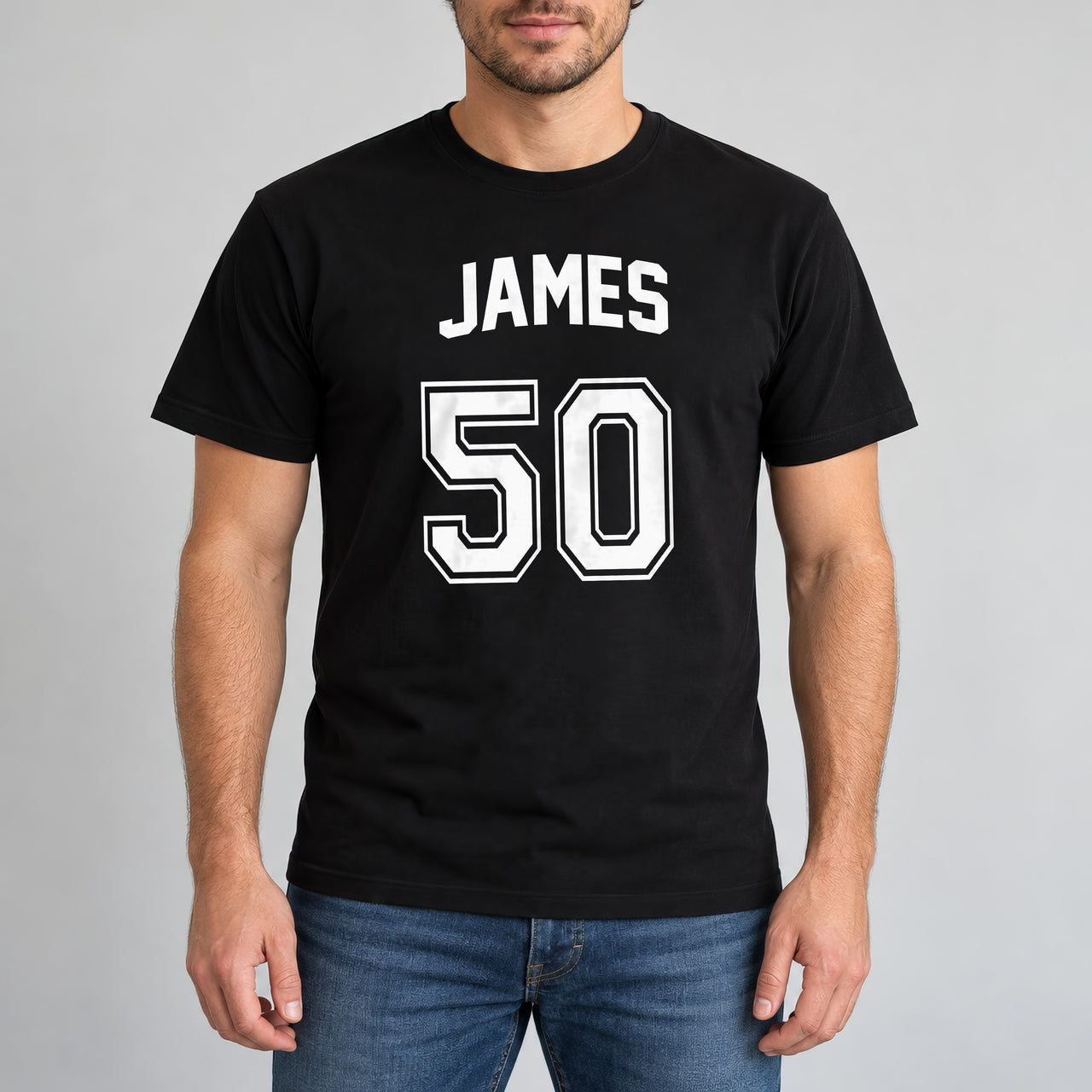 Black T-shirt with the Team Style Name and Age design printed on the chest