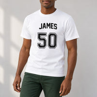 White T-shirt with the Team Style Name and Age design printed on the chest