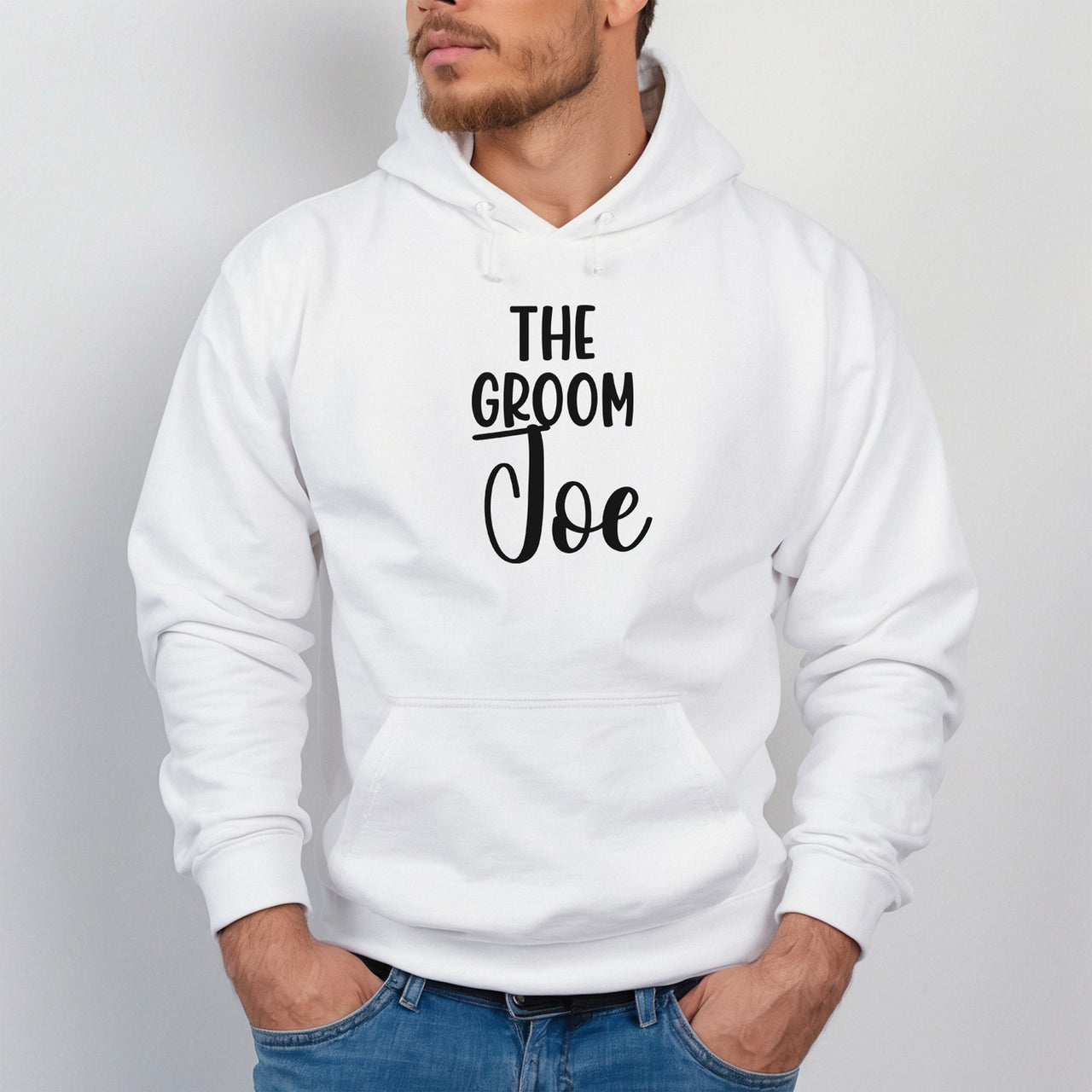 The Groom Iron-On Transfer shown on a hoodie
