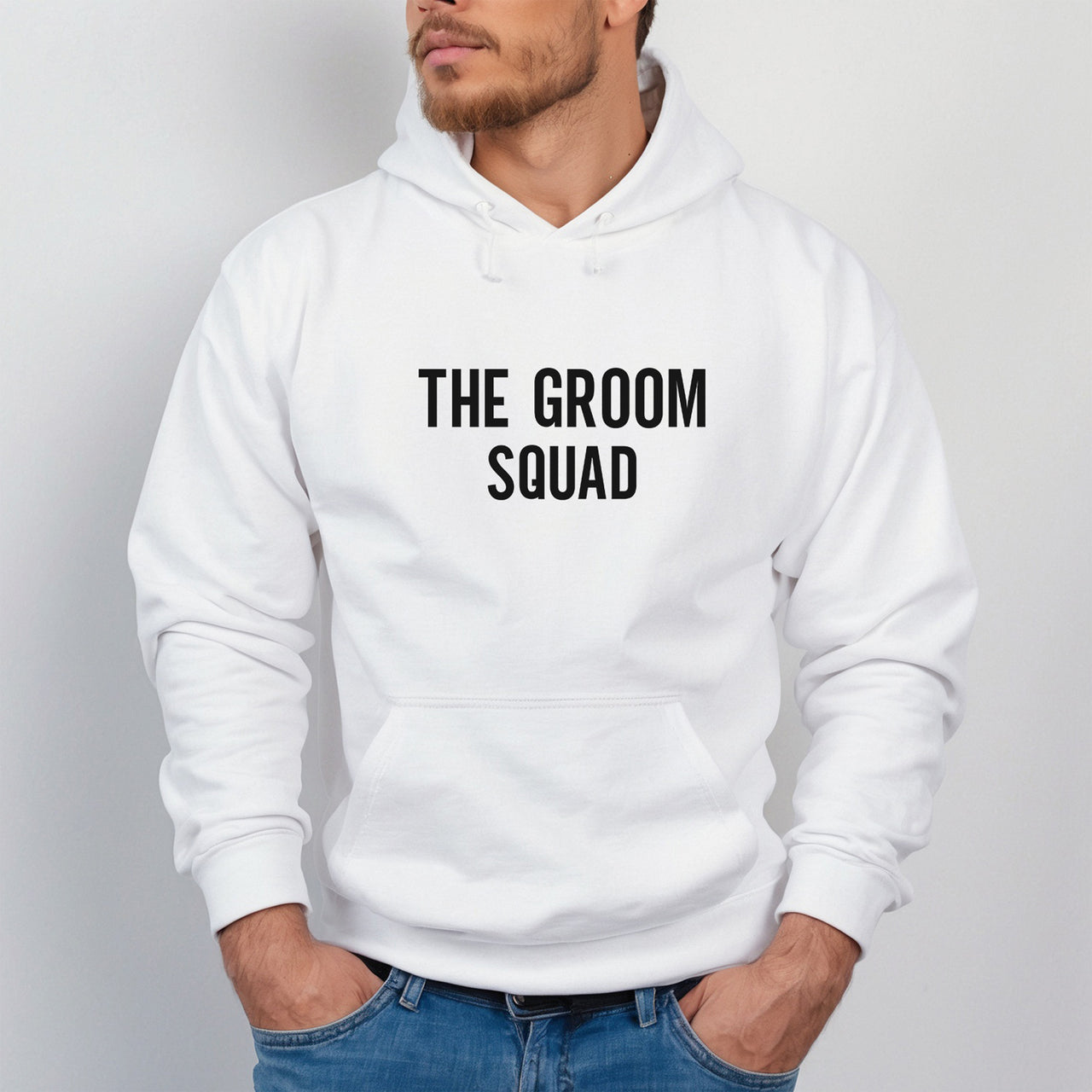 The Groom Squad Iron-On Transfer shown on a hoodie