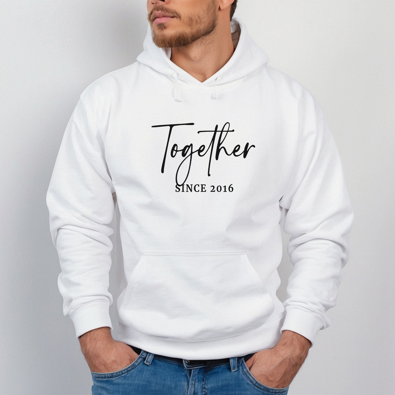 Together Since Year Iron-On Transfer - Personalised Anniversary Design shown on a hoodie