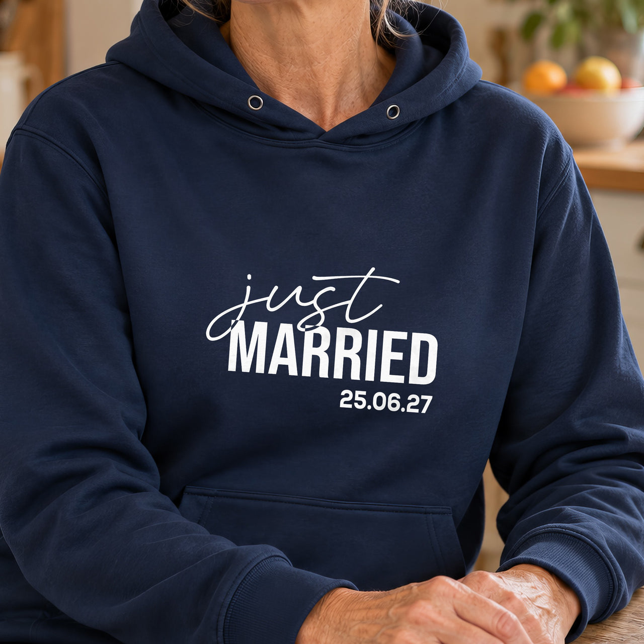 Just married on a navy hoodie