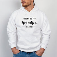 Promoted to Grandpa iron-on transfer shown on a hoodie