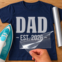 Dad Est. iron-on transfer on a t-shirt
