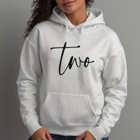Two Birthday Script Iron-On Transfer shown on a hoodie