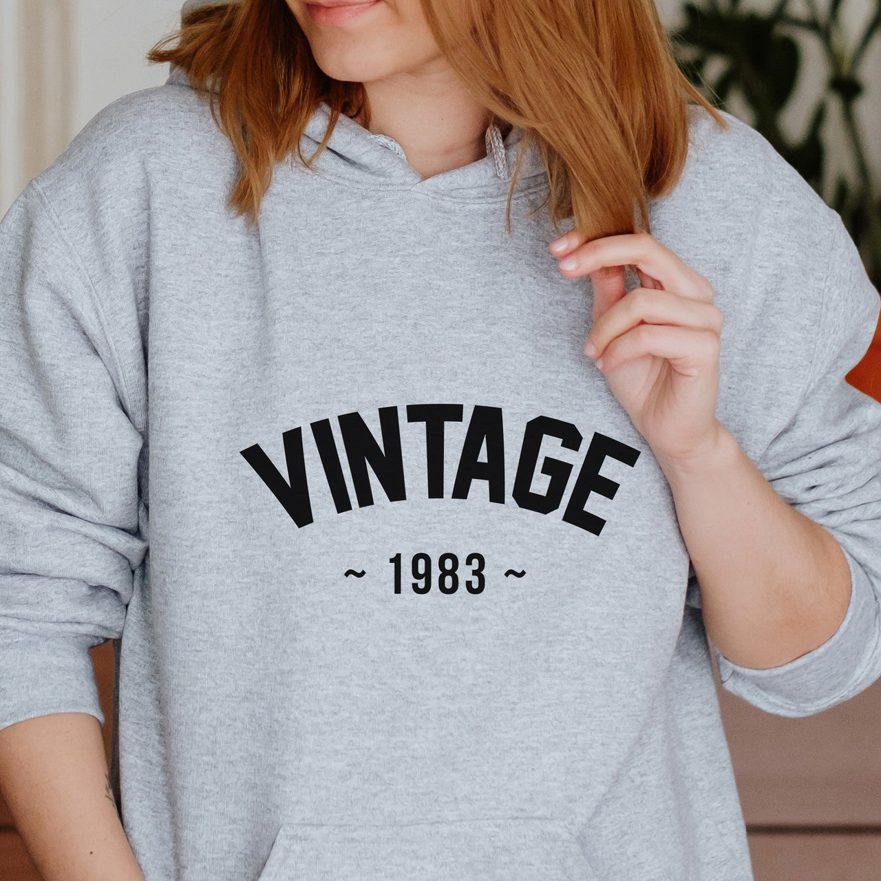 Vintage Birth Year Iron-On Transfer - Personalised 40th Birthday Design shown on a hoodie