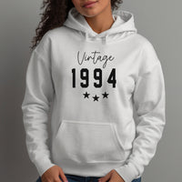 Vintage Birth Year Star Iron-On Transfer - Personalised Retro Birthday Design shown on a hoodie