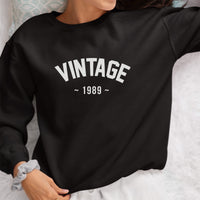 Vintage Year Birthday Iron-On Transfer shown on a sweatshirt