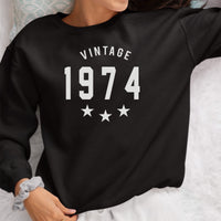 Vintage Year Iron-On Transfer | Classic Birthday HTV UK shown on a sweatshirt