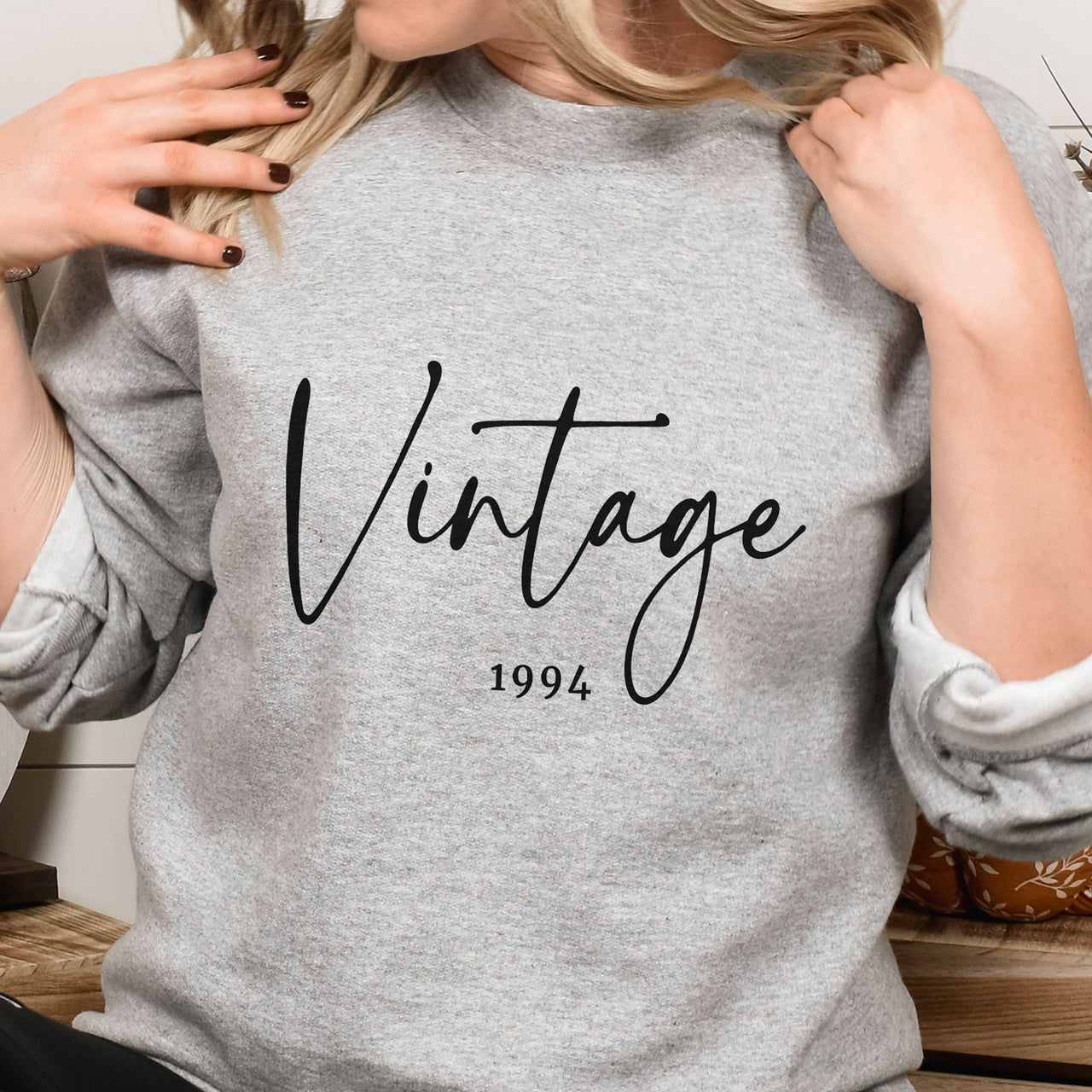 Vintage Year Retro Iron-On Transfer shown on a sweatshirt