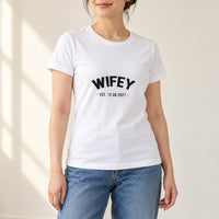Wifey Established Date Iron-On Transfer, shown on a white t-shirt