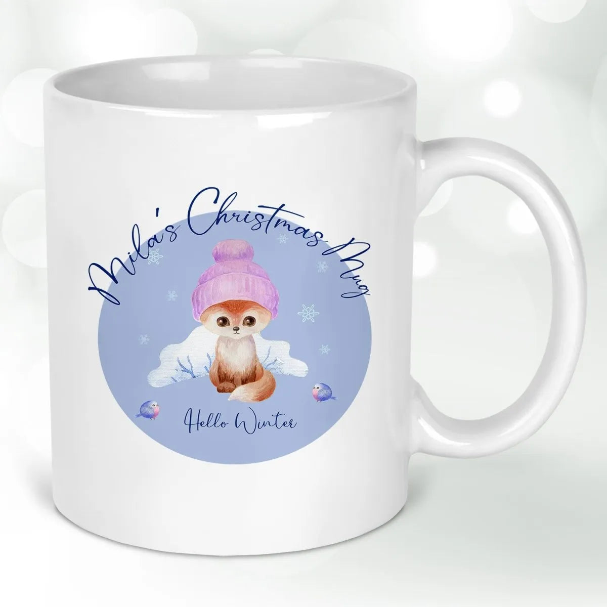 Winter Wonderland Fox Mug - Personalised Christmas Gift for Children - Cosy Hot Drink Cup - DENMARY