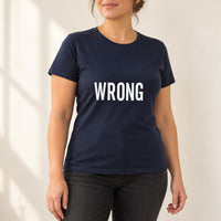 Wrong Way Iron-On Transfer - Mirror Text Novelty Design, shown on a navy t-shirt