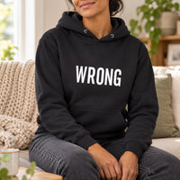 Wrong Way Iron-On Transfer - Mirror Text Novelty Design, shown on a black hoodie