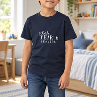 Year 6 Leavers Iron-On Transfer, shown on a navy kids t-shirt