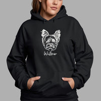 Yorkshire Terrier Iron-On Transfer - Personalised Pet Name Design shown on a hoodie