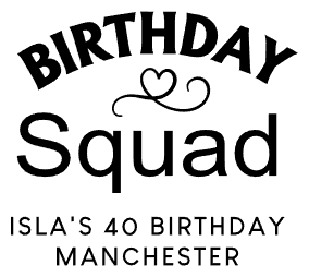 Birthday Squad design, black lettering