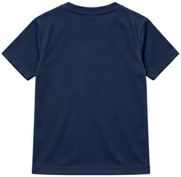 Junior size, back of a navy tee: dashed box shows the 22 x 26 cm name and number area